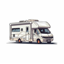 A Cartoon Illustration Of A Camper Van. Generative AI.
