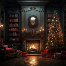 Ideal Cozy Festive Room With A Fire Place Decorated For Christmas
