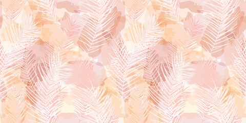 Wall Mural - Tropical pattern, palm leaves seamless vector background. Watercolor leaves exotic jungle print