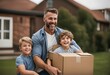 © ibreakstock - Father and happy son on relocation day - near carton box, having fun, after moving