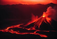 Volcano Eruption With Lava - Concept Background, Natural Disaster, Fiery Flow