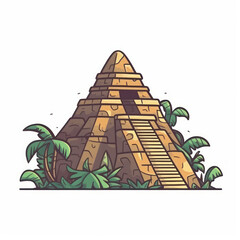 Wall Mural - A cartoon illustration of an Aztec pyramid. Generative AI.