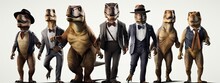 Dinosaur As A Businessman And Business Team. 3D Rendering