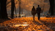 lovely couple in a park in autumn or fall season