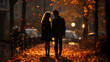 couple in love in a park during autumn or fall season