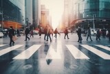 Fototapeta  - Blurred business people walking in the city scape