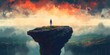 Man standing on a rock in the world without gravity, digital art style, illustration painting