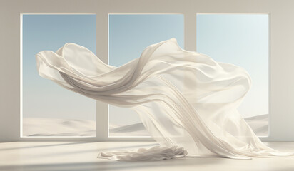 Poster - Floating white curtain. AI gerado