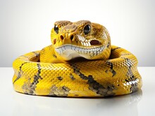 Yellow Boa Constrictor Snake Isolated On White Background With Clipping Path. 