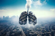 Unhealthy smoker lungs breathing smoke and pollution from an urban city ,respiration problem and Air pollution diseases ,environmental pollution crisis concept - GENERATIVE AI
