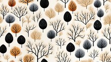  A Pattern Of Trees With Brown And Black Leaves On A White Background.  Generative Ai