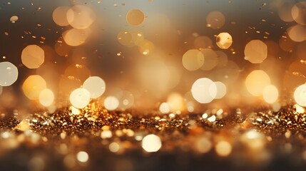 Wall Mural - golden bokeh lights. golden glitter vintage lights background.