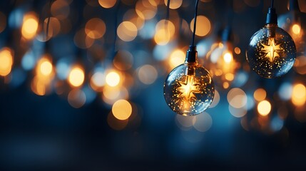 Wall Mural - christmas light bulbs on bokeh background. christmas and new year concept. glowing christmas lights 