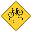 Transparent png image Vector graphic of a usa Bicycle Slippery Ahead  highway sign. It consists of the silhouette of a bicycle and two skid marks within a black and yellow square tilted to 45 degrees