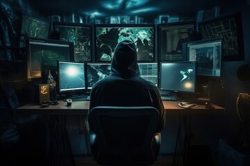 Drawing of hacker sitting at computer.