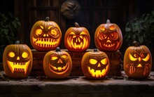 Scary Halloween Jack-o-lantern Pumpkins Outside