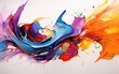 Abstract colorful painted background with splashes and energetic brushstrokes