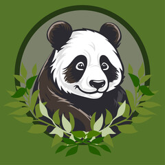Vector panda with leaves, joyful and optimistic.