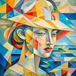 © Aleksandr - Abstract illustration of a beautiful girl in a hat. Stylish beautiful woman portrait. AI generated.