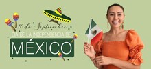 Greeting Card For Independence Day Of Mexico With Woman And Flag