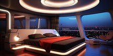 High Tech Futuristic Bedroom With Sleek Furniture.