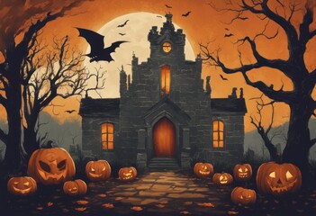 Wall Mural - Creepy and Spooky Retro Style Halloween Banner