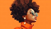 Sexy African American Female And Her Beautiful Afro Against Orange Background