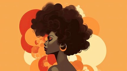 Sexy African American Female and Her Beautiful Afro Against Orange Background