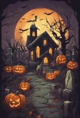 Wall Mural - Creepy and Spooky Retro Style Halloween Poster