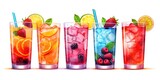 Fototapeta Boho - Set of multicolored summer drinks. Mojito, lemonade, berry, strawberry lemonade or cocktail