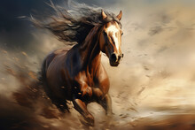 Image Of Horse Running, Wildlife Animals., Generative AI, Illustration.