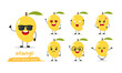 cute mango cartoon with many expressions. fruit different activity pose vector illustration flat design set with sunglasses.
