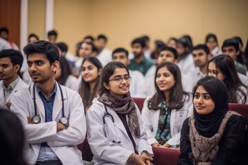 Wall Mural - Group of medical students attending a lecture in the university.