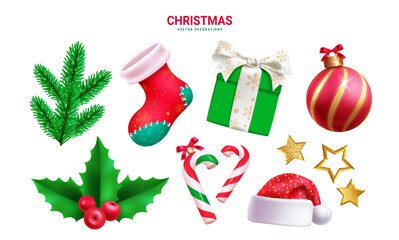 Wall Mural - christmas elements vector set design. christmas colorful ornaments and elements holiday season decor
