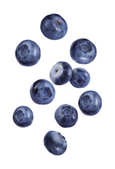 Wall Mural - Many ripe blueberries falling on white background