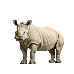 a majestic white rhinoceros standing against a vibrant blue backdrop