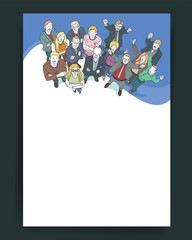 Sticker - Cartoon business people standing with layout design. Vector outline illustration
