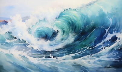 Wall Mural - Abstract watercolor big wave for textures. Fresh, cheerful and relaxing summer concept