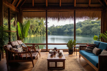 Ecolodge Or Eco-lodge Hotel Interior With Lake View