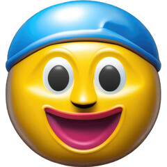 yellow happy emoji icon wearing a hat,  illustration 3D
