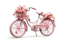 Professional 3D Rendering Of A Bicycle With Colorful And Bright Roses Around It, On A Plain Background