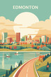 Canada Edmonton city retro poster with abstract shapes of skyline, attractions and landmarks. Vintage cityscape Alberta province travel vector illustration of metropolitan panorama.