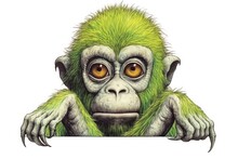 Drawn Of A Green Allen's Swamp Monkey With Brown Eyes, Created By Generative AI