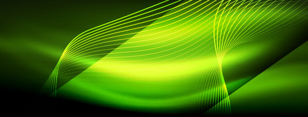 Glowing neon wave abstract background - vibrant, luminescent waves pulsate in a captivating and electrifying display