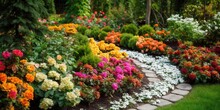 Bright Flowers Blooming On Flowerbed, Flower Garden Layout Ideas
