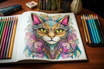 Coloring book filled with inspiring quotes for feline enthusiasts. Generative AI