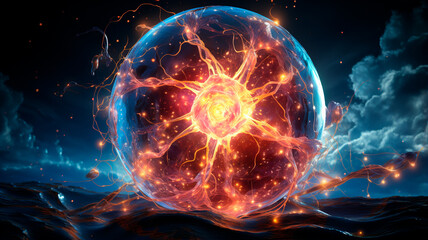 Wall Mural - magic ball with fire flames on the black background