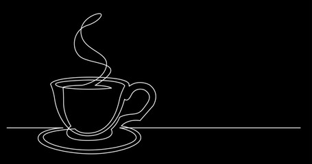 Wall Mural - continuous line drawing vector illustration with FULLY EDITABLE STROKE of tea or coffee drinks as a concept of cafe on black background