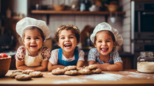 Happy Family And Playful Children Baking Cookies In A Modern Kitchen. Concept Of Creative And Joyful Childhood.

Generative AI