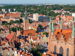 Wall Mural - Gdansk Aerial View. Historical Old City of Gdansk and Motlawa River, Gdansk, Pomerania, Poland, Europe. 